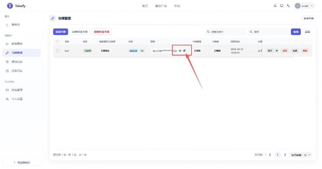 点击对应 Key 的复制按钮